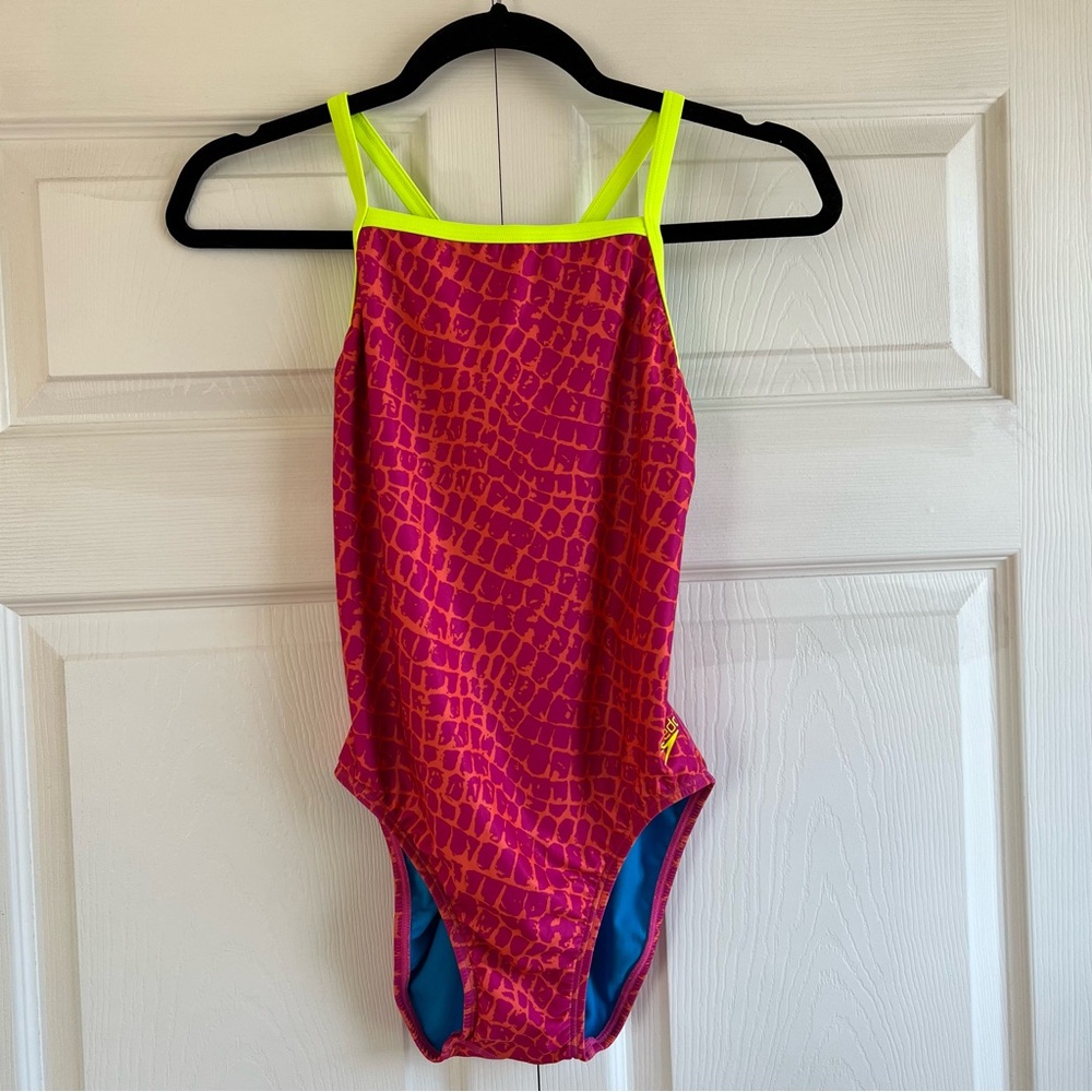 Speedo Pro LT Pink Pop Yellow Snake Print Propel Back Swimsuit One Piece Pool 6